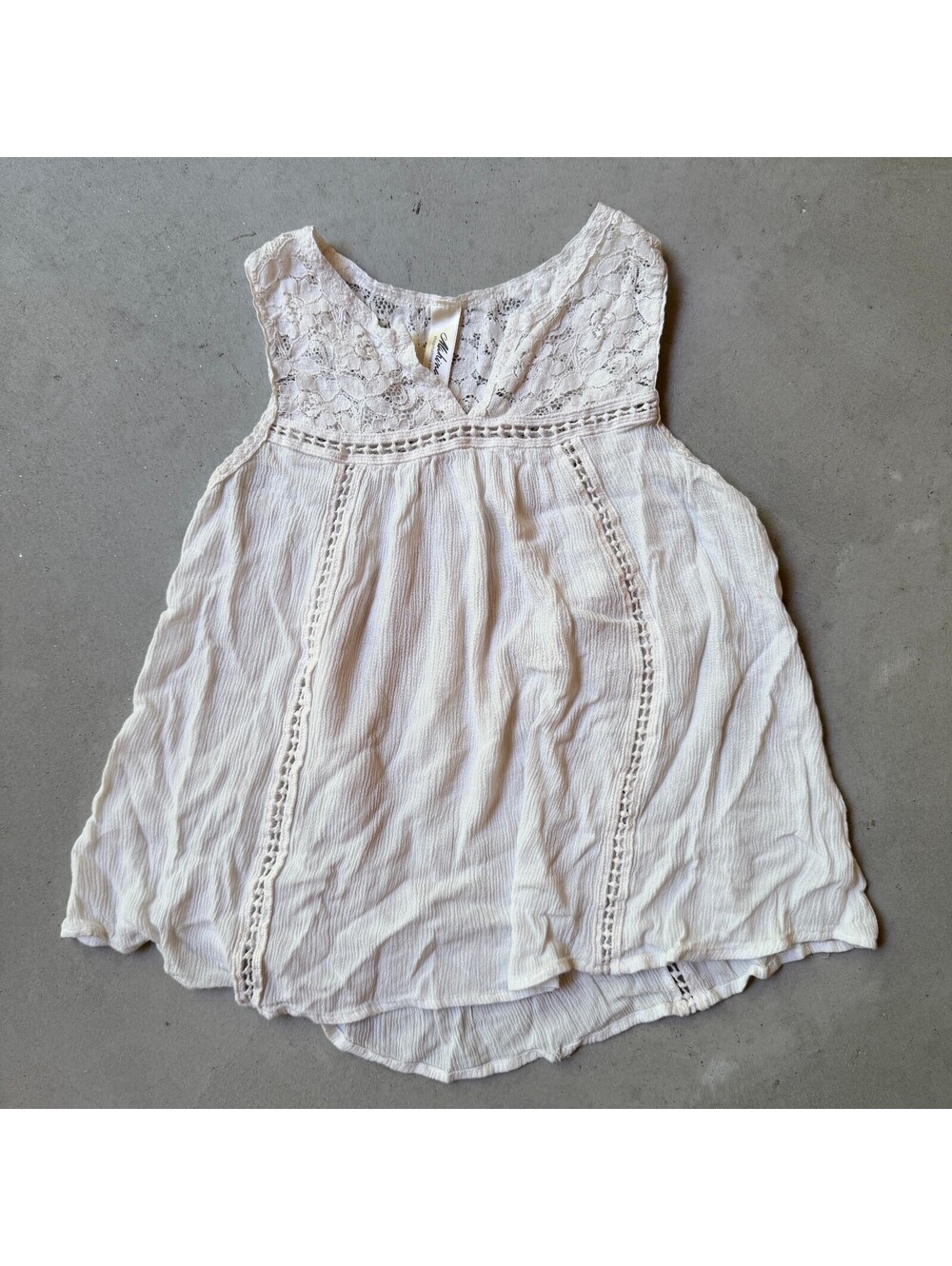 White Lace Babydoll Tank Top Size M by Mahina Boho Summer Fairy Top